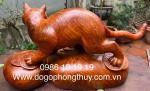 Tượng mèo phong thủy gỗ Hương Gia lai chun 