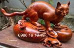 Tượng mèo phong thủy gỗ Hương Gia lai chun 