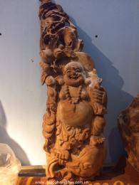 Tượng Phật Di lặc gỗ Ngọc Am cao 76cm rộng 32cm sâu 23cm 