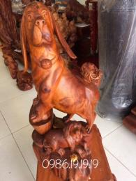 Tượng chó Phong thủy, gỗ hương Gia Lai nguyên khối cao cấp