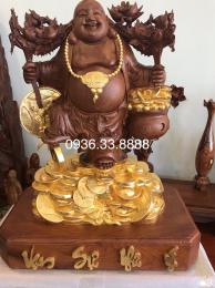 Tượng Phật Di Lặc Ghánh Đào Gỗ Hương Gia Lai Dát Vàng 24k