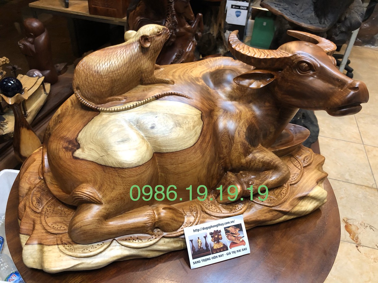 tượng trâu chuột gỗ hương